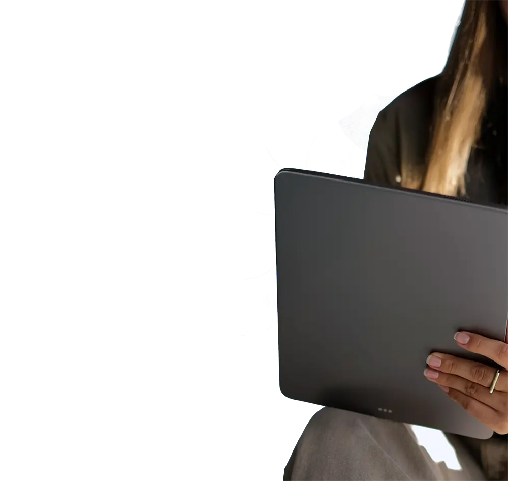 Woman holding tablet - no background